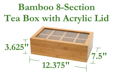 Lipper International bamboo tea box with eight compartments neatly stores tea varieties.