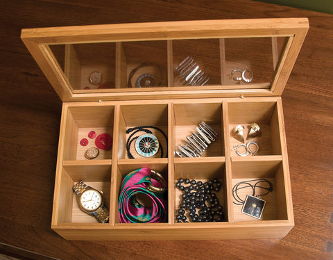 Lipper International tea box doubles as keepsake or jewelry box on dresser.