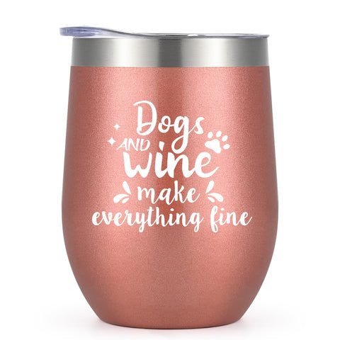LiqCool dog mom wine tumbler in rose gold for cozy moments with pets