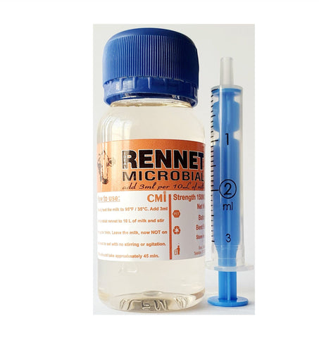 Liquid Rennet pour shows a vegetarian microbial coagulant ideal for cheese making
