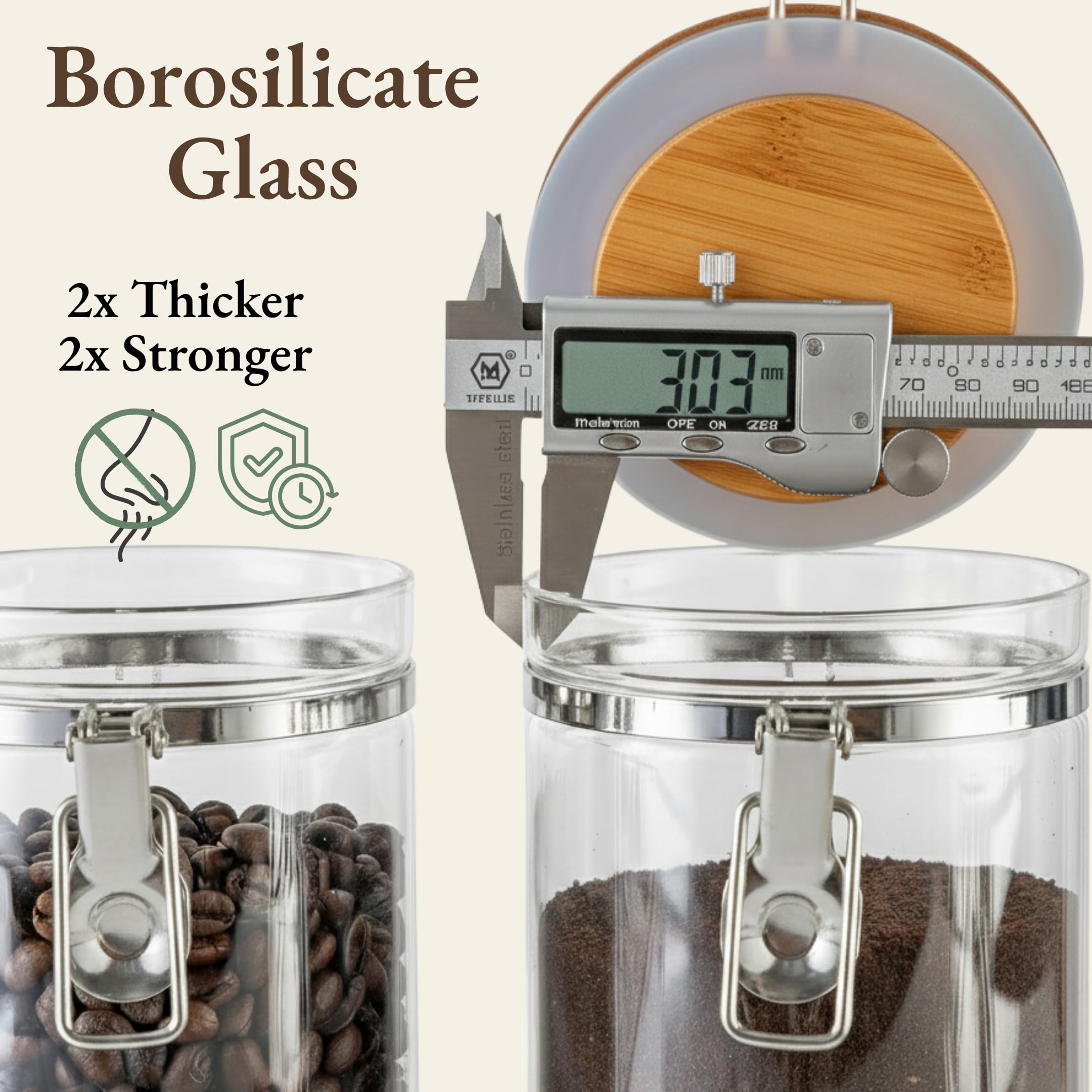 Two Lirvelle jars arranged for a stylish cafe inspired countertop
