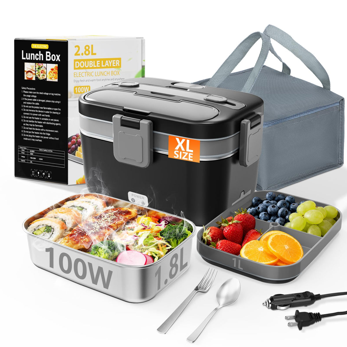 LISHZEN 2.8L double-layer lunch box with two compartments for meals.