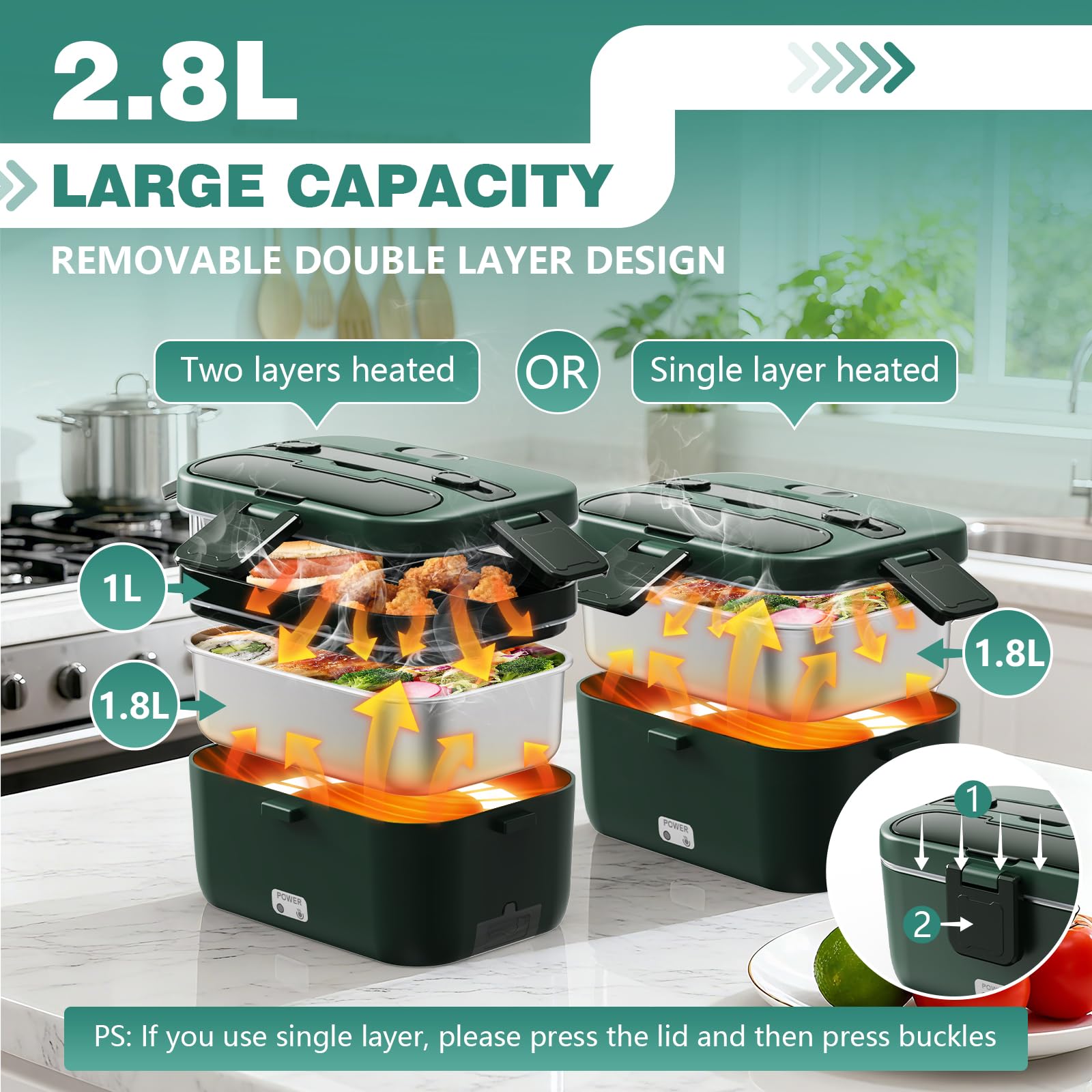 LISHZEN lunch box main 1.8L container ready for hearty mains.