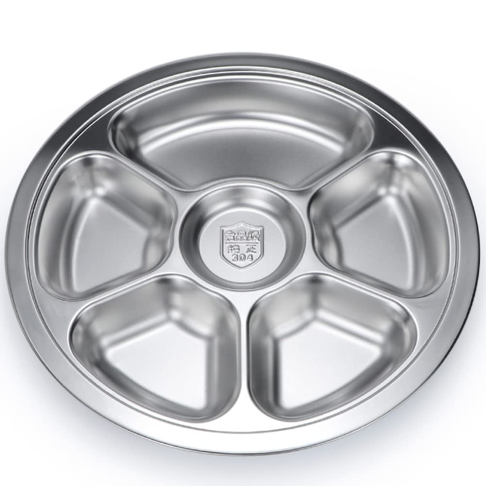 Litewoo stainless steel round divided plate top view showing six compartments for organized meals