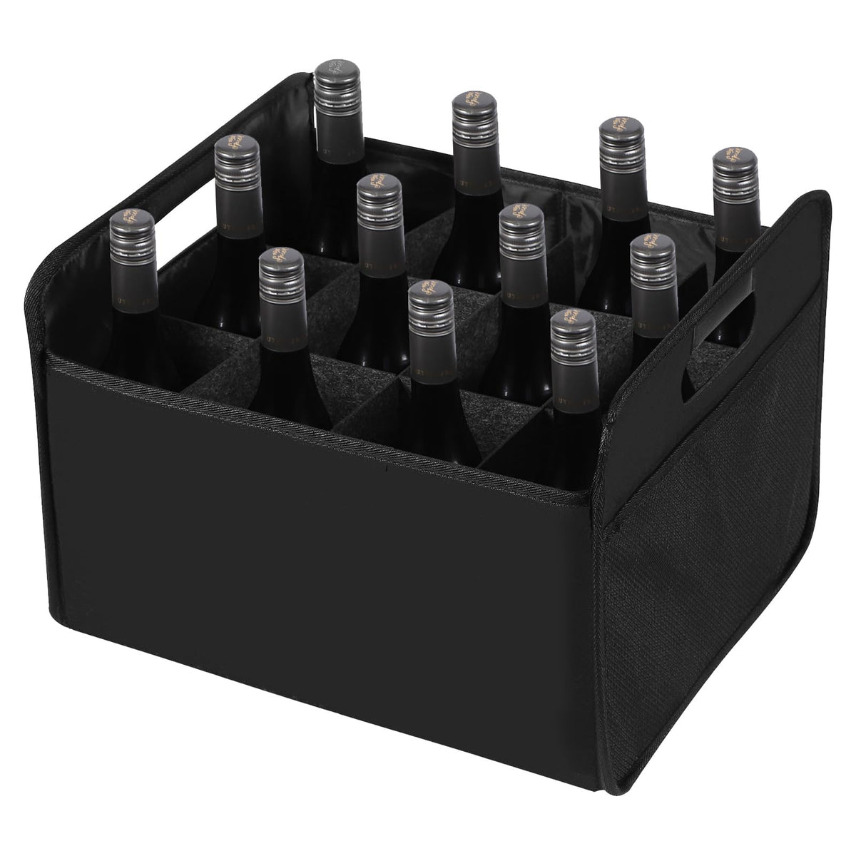 LITLANDSTAR collapsible wine carrier with side mesh pocket for easy accessory storage.