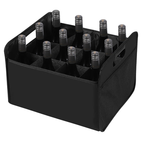 LITLANDSTAR collapsible wine carrier with side mesh pocket for easy accessory storage.