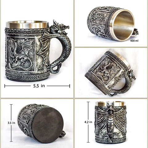 LitLife dragon mug with stainless inner cup for durable use.