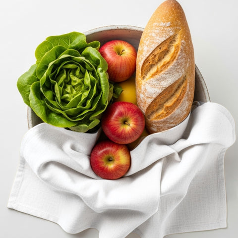 LITO Farmhouse-inspired white towels enhancing rustic kitchen decor