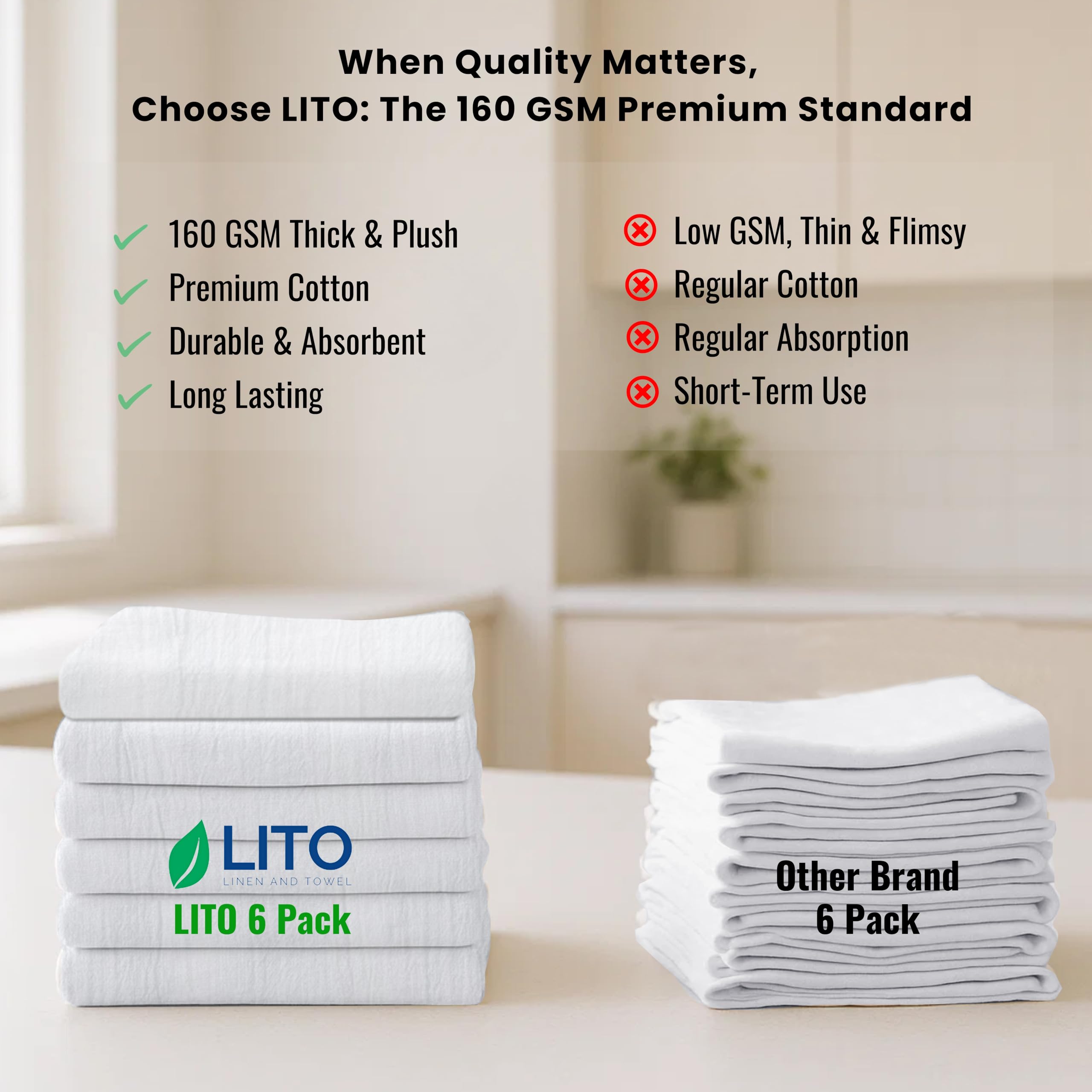 LITO Flour Sack Towels cleaning glass to a streak-free shine
