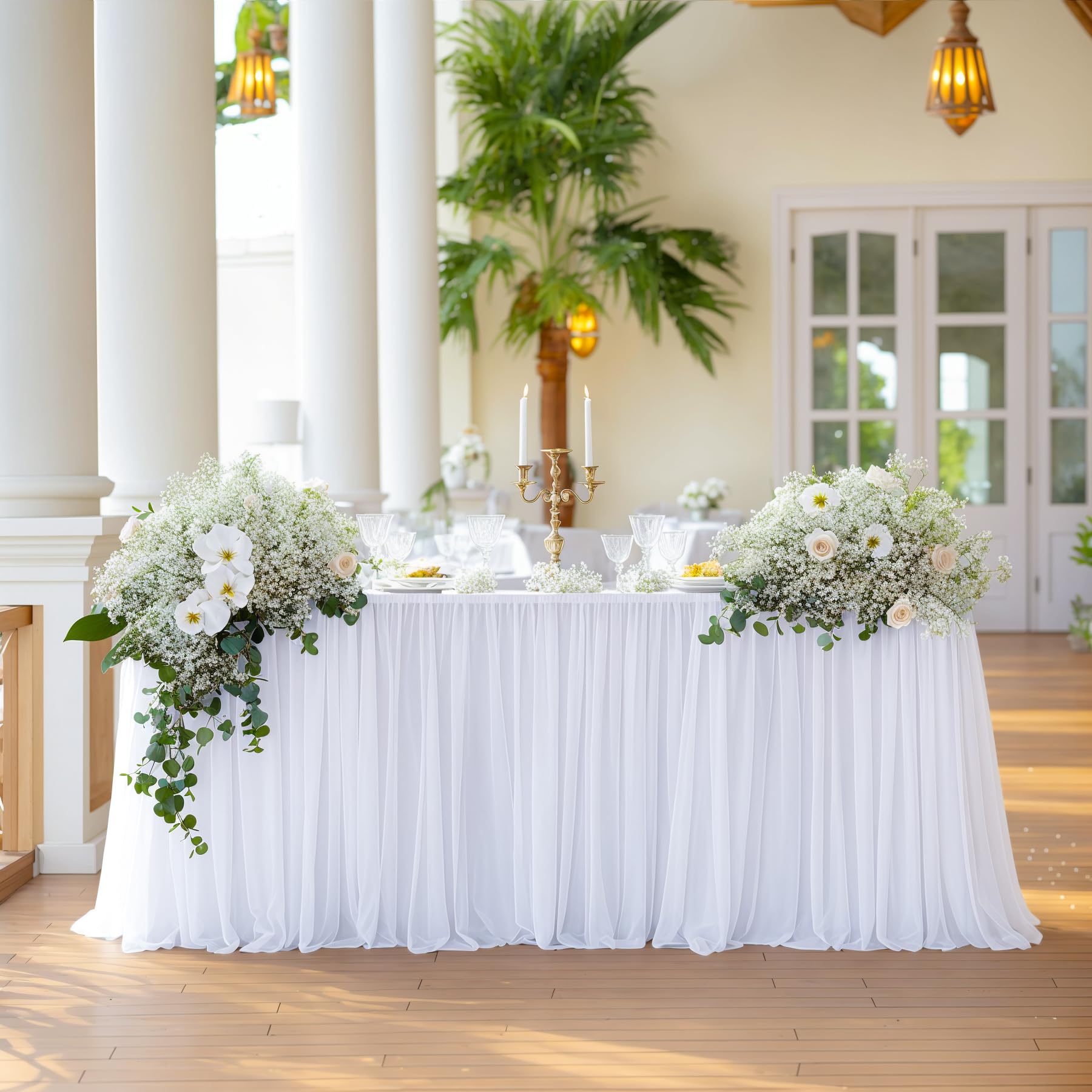 Little Funny tulle ruffle table skirt adds romantic ambiance to events