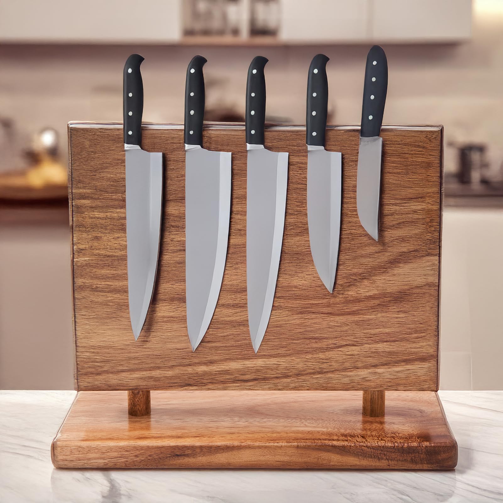 LiTY magnetic knife holder double-sided wood display showing extended knife capacity for easy access