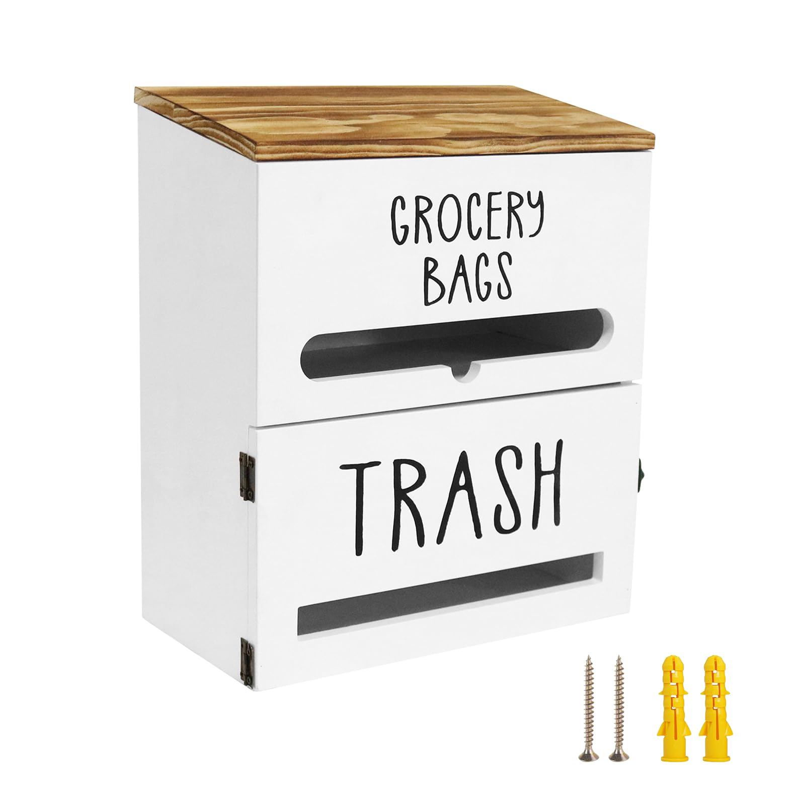 Liuceny 2 in 1 Trash Bag Dispenser mounted on wall for easy bag storage.