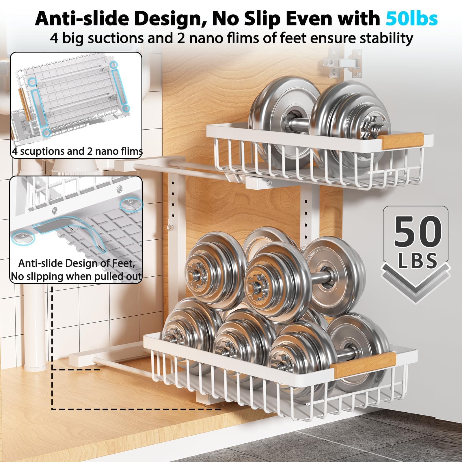 Liuoud height-adjustable design fits multiple cabinet heights.