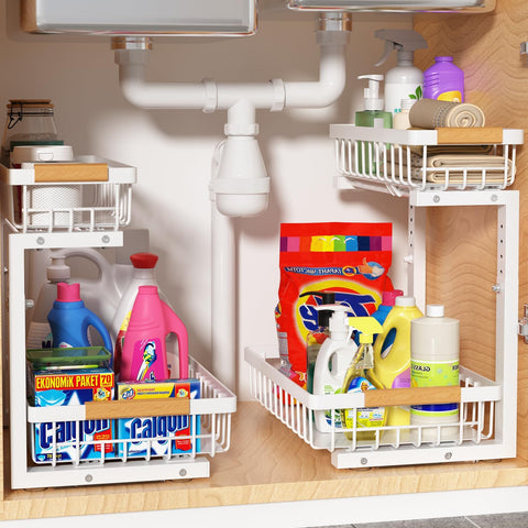 Liuoud under-sink top basket for easy access to cabinet contents.