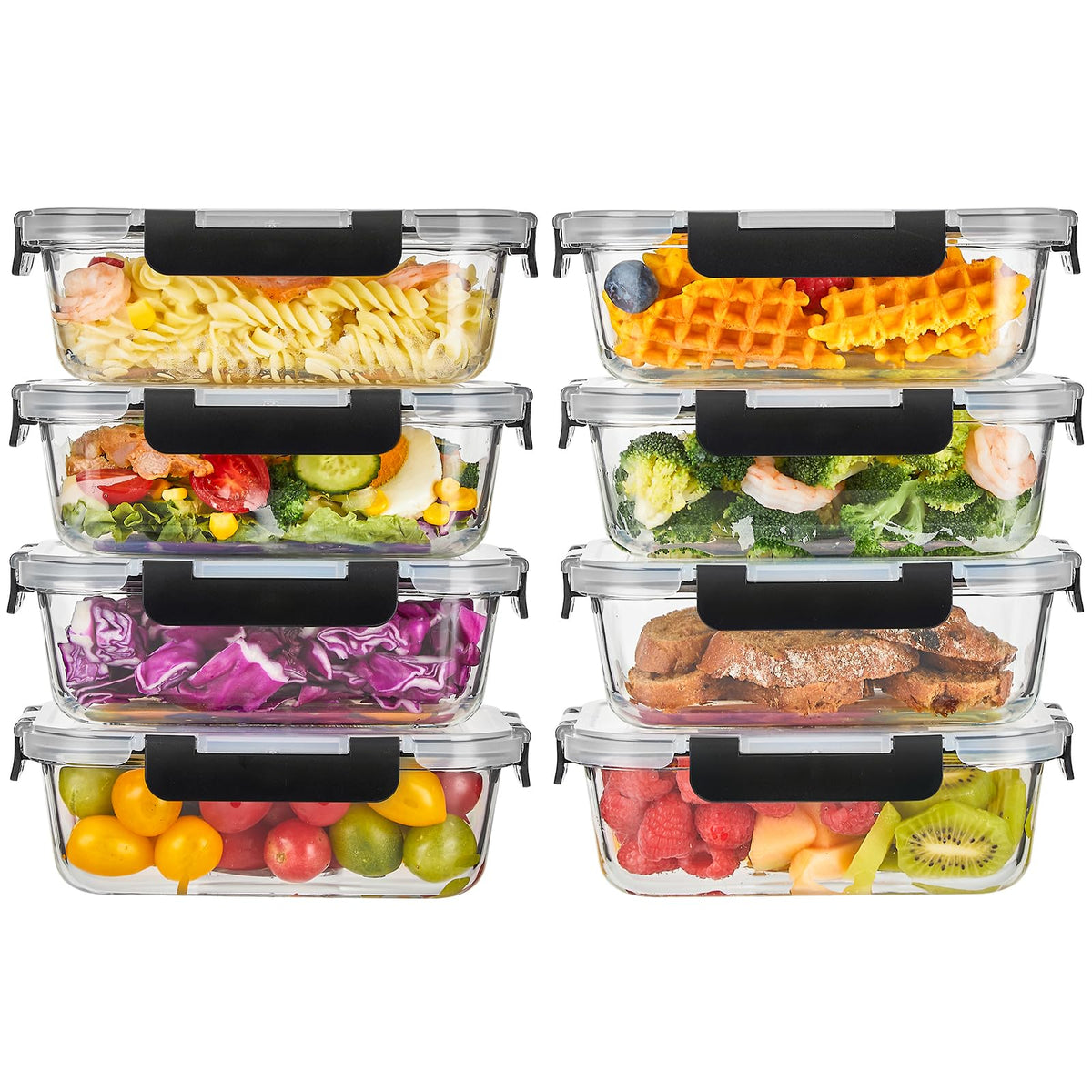 Liuruiyu 8-pack glass containers with lids for versatile meal prep and portion control.