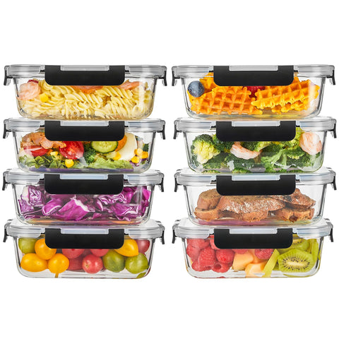 Liuruiyu 8-pack glass containers with lids for versatile meal prep and portion control.