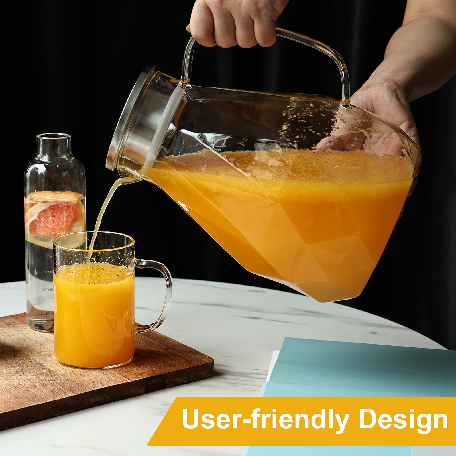 Liuruiyu Glass Pitcher wide-mouth 10cm for easy ice loading and pouring