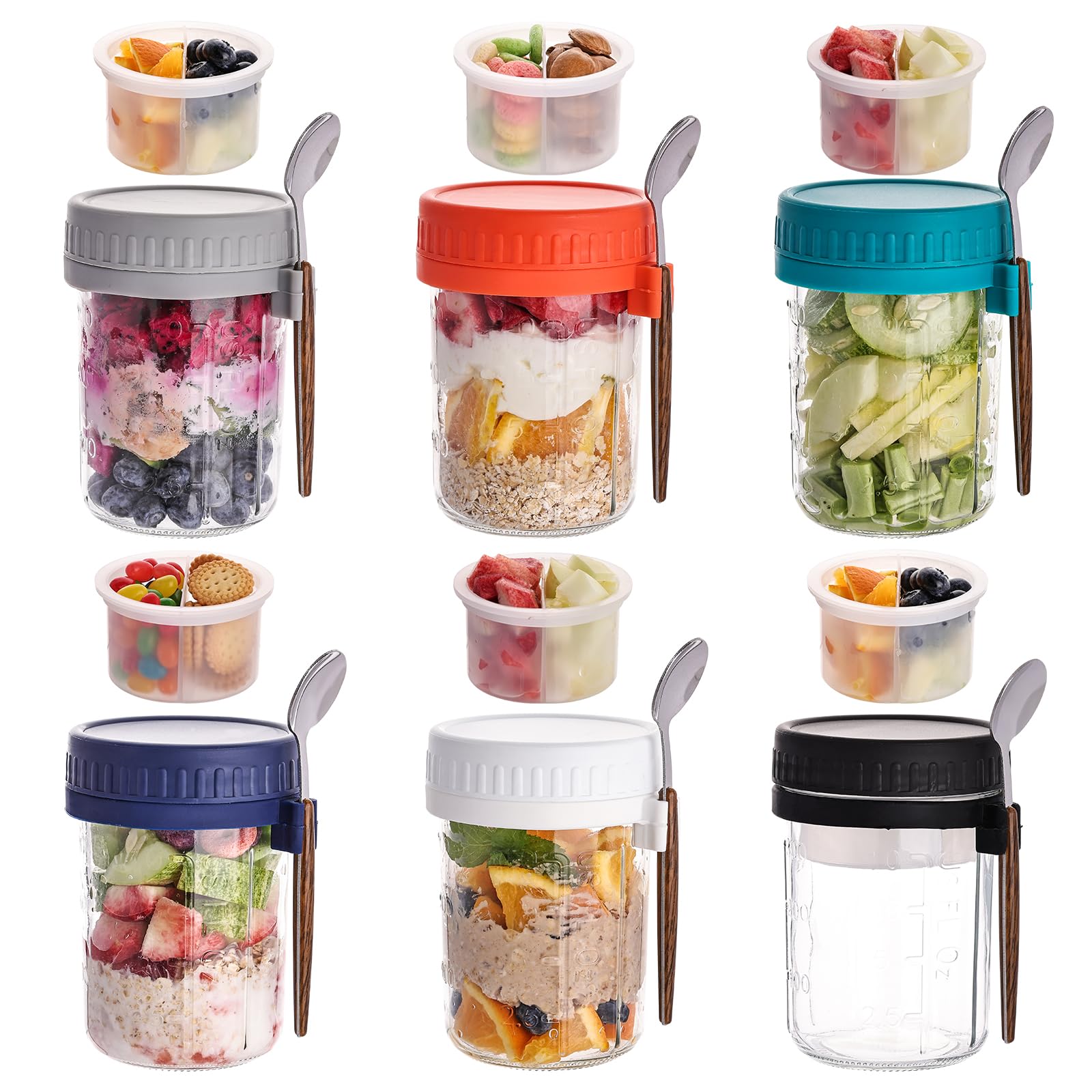 Liuruiyu six-pack overnight oats jar with lids on-the-go freshness