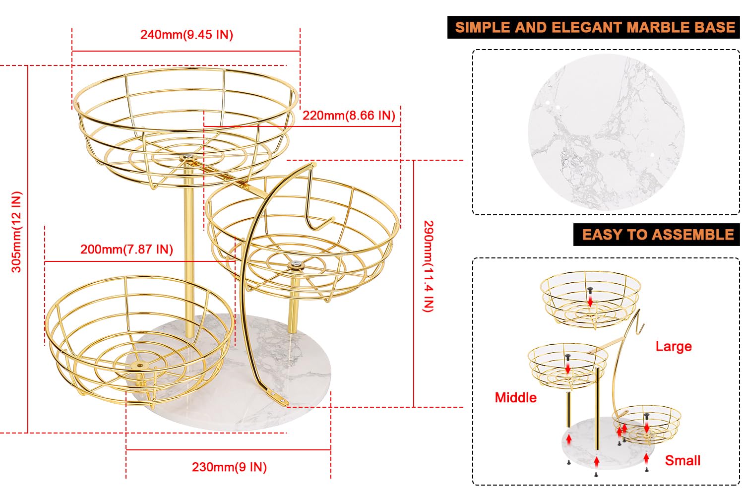 Livabber 3-tier fruit basket keeps produce neatly separated and accessible on your counter.
