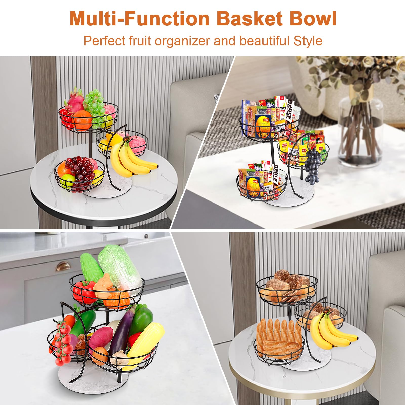 Livabber black fruit basket features modern design and versatile storage.