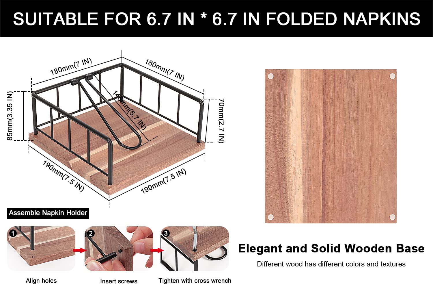 Livabber flat napkin holder wooden base detail highlights balanced design for easy napkin access.