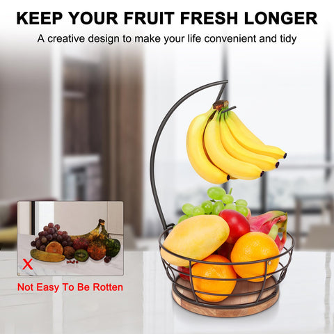 Livabber freestanding fruit bowl with banana hanger fits on any kitchen counter.