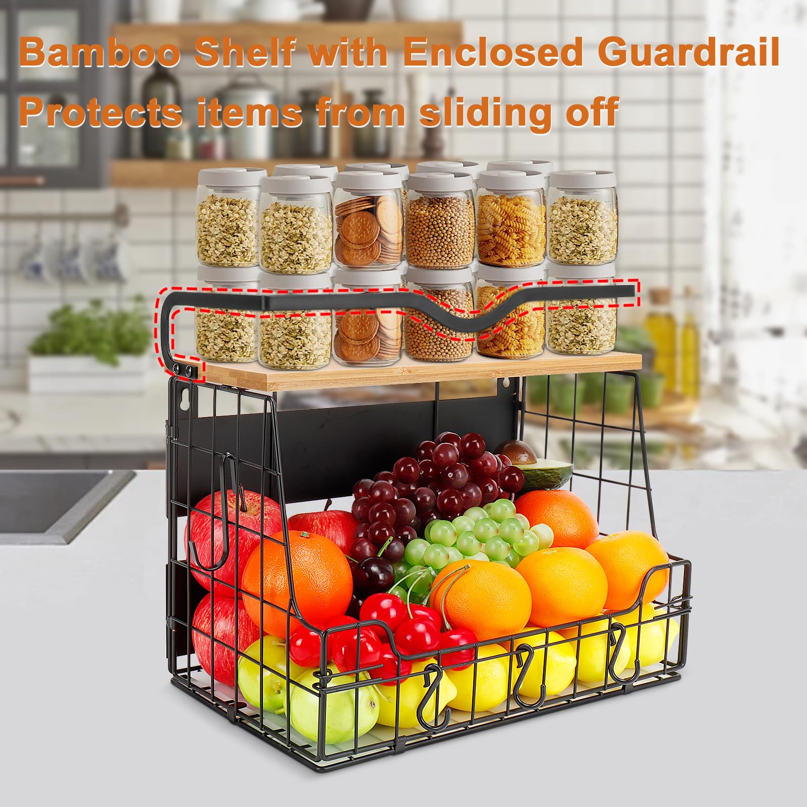 Livabber large-capacity magnetic basket maximizes fruit, snacks, and condiments storage.