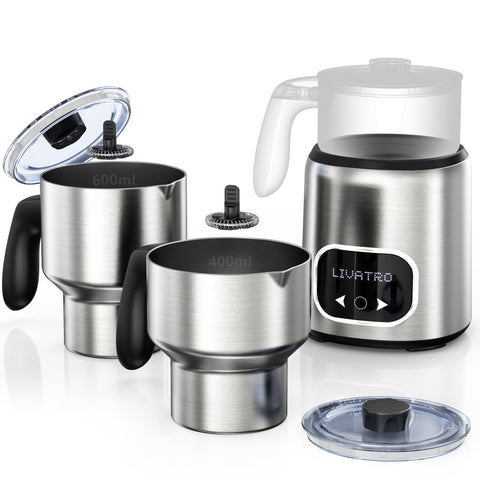 Livatro 14-in-1 frother with dual cups enabling separate drinks for family use