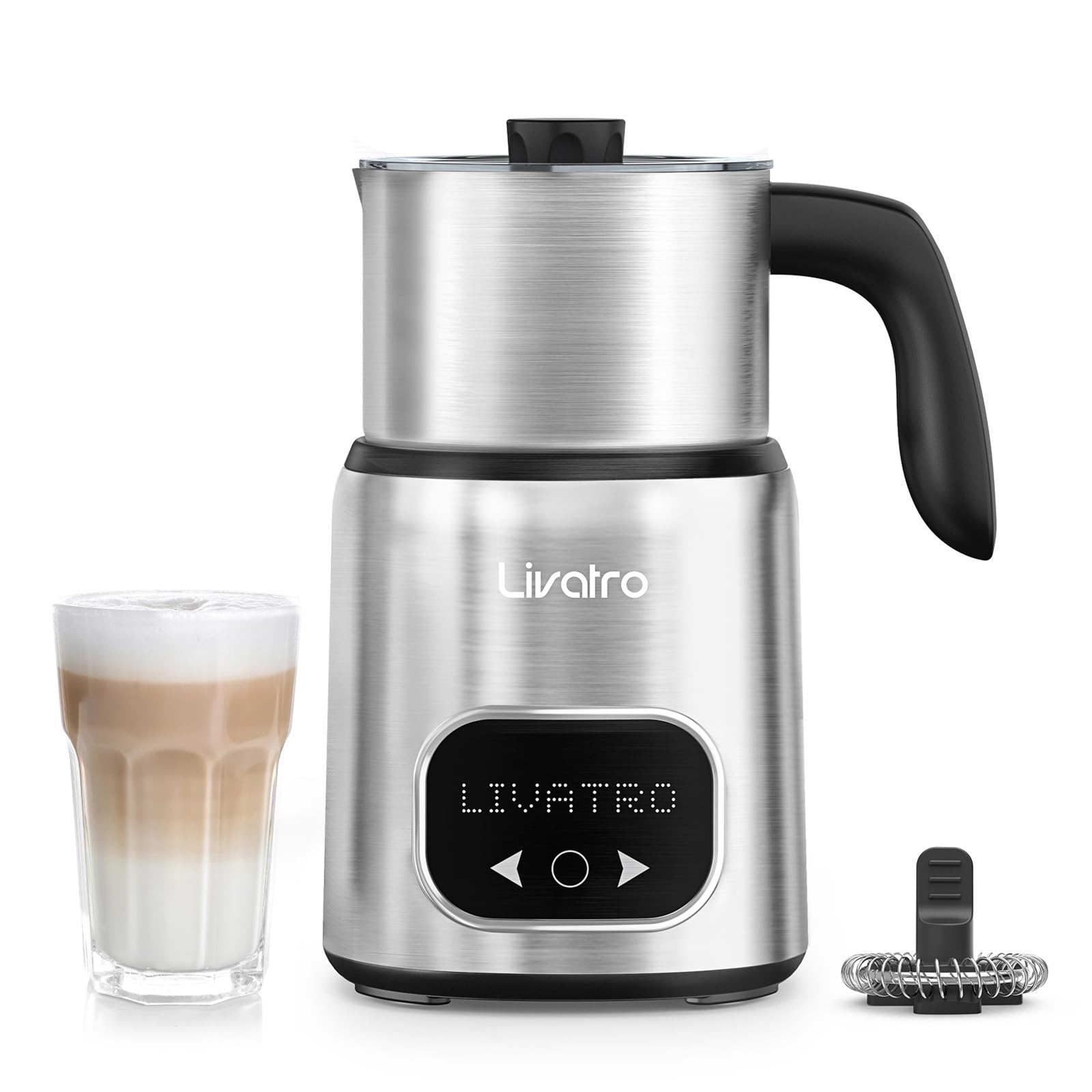 Livatro milk frother front view for café-style drinks at home.
