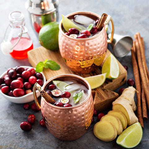 LIVEHITOP copper mugs on coasters highlight secure welded handles and hammered finish.