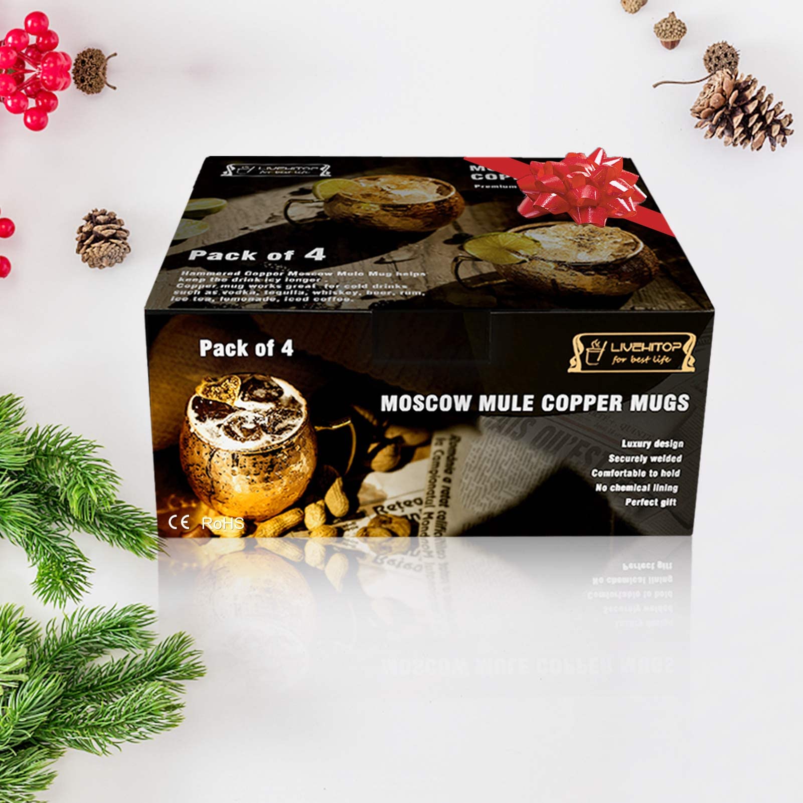 LIVEHITOP gift-ready copper mug set suitable for celebrations and gatherings.