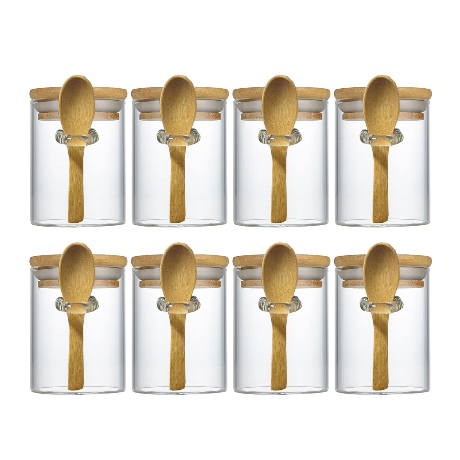 Livejun 7.6 oz glass jar with bamboo lid for pantry organization.