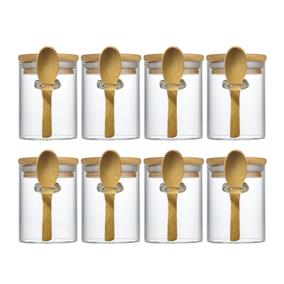 Livejun 7.6 oz glass jar with bamboo lid for pantry organization.