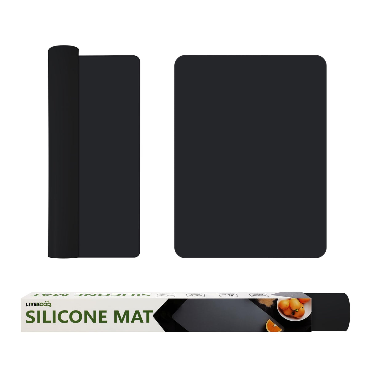 LIVEKOOQ silicone mat for kitchen counter, trim-to-size 2-piece set, heat resistance and protection.