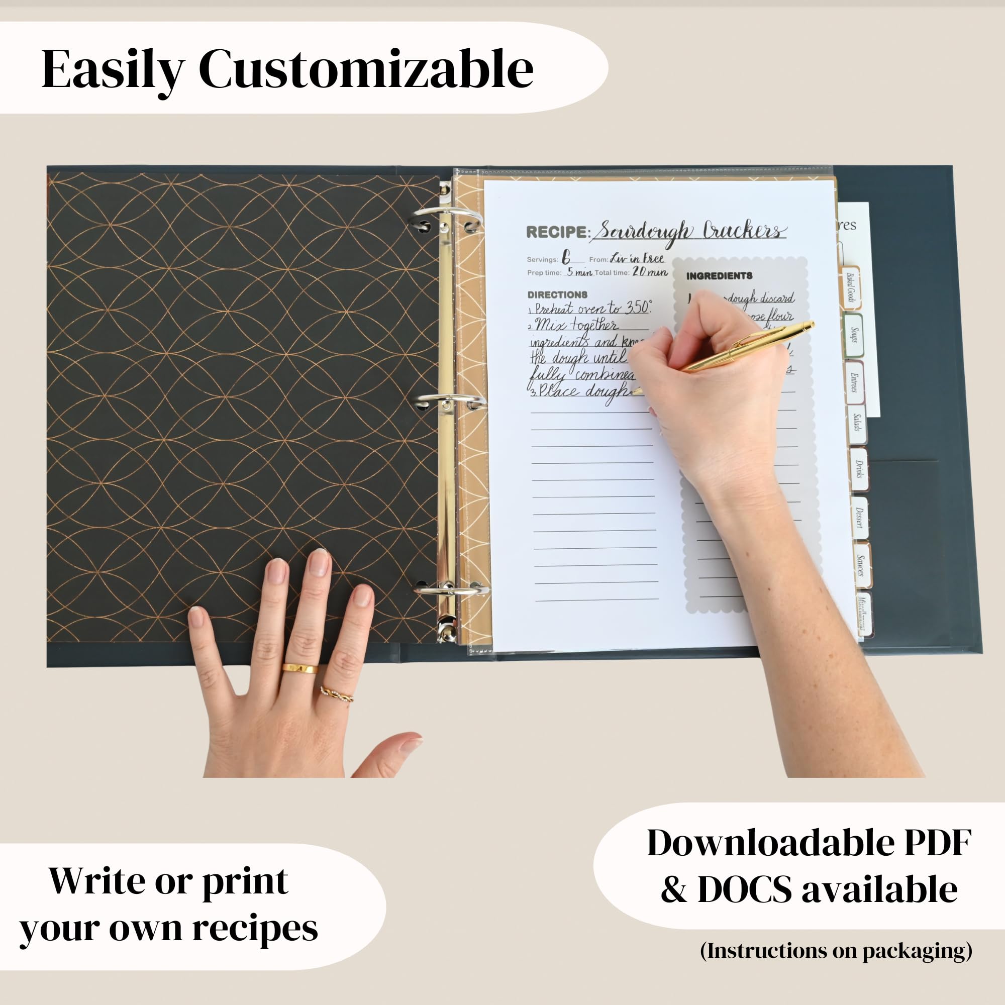 Liv'in Free 3-ring binder with 1.5-inch rings for ample storage.