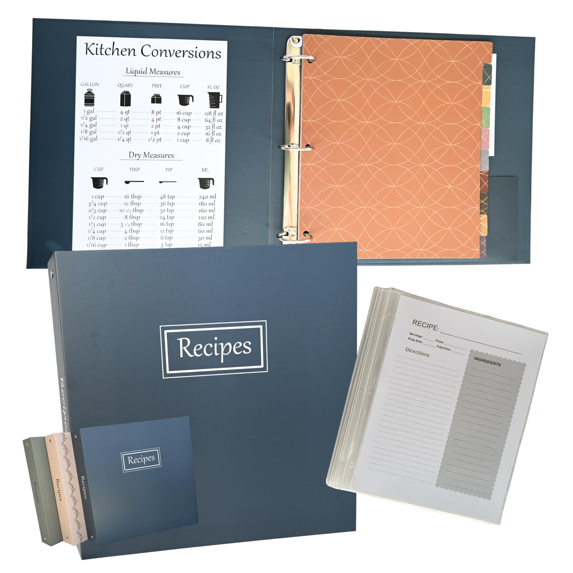 Liv'in Free recipe binder cover in sage green, durable water-resistant finish for everyday kitchen use.