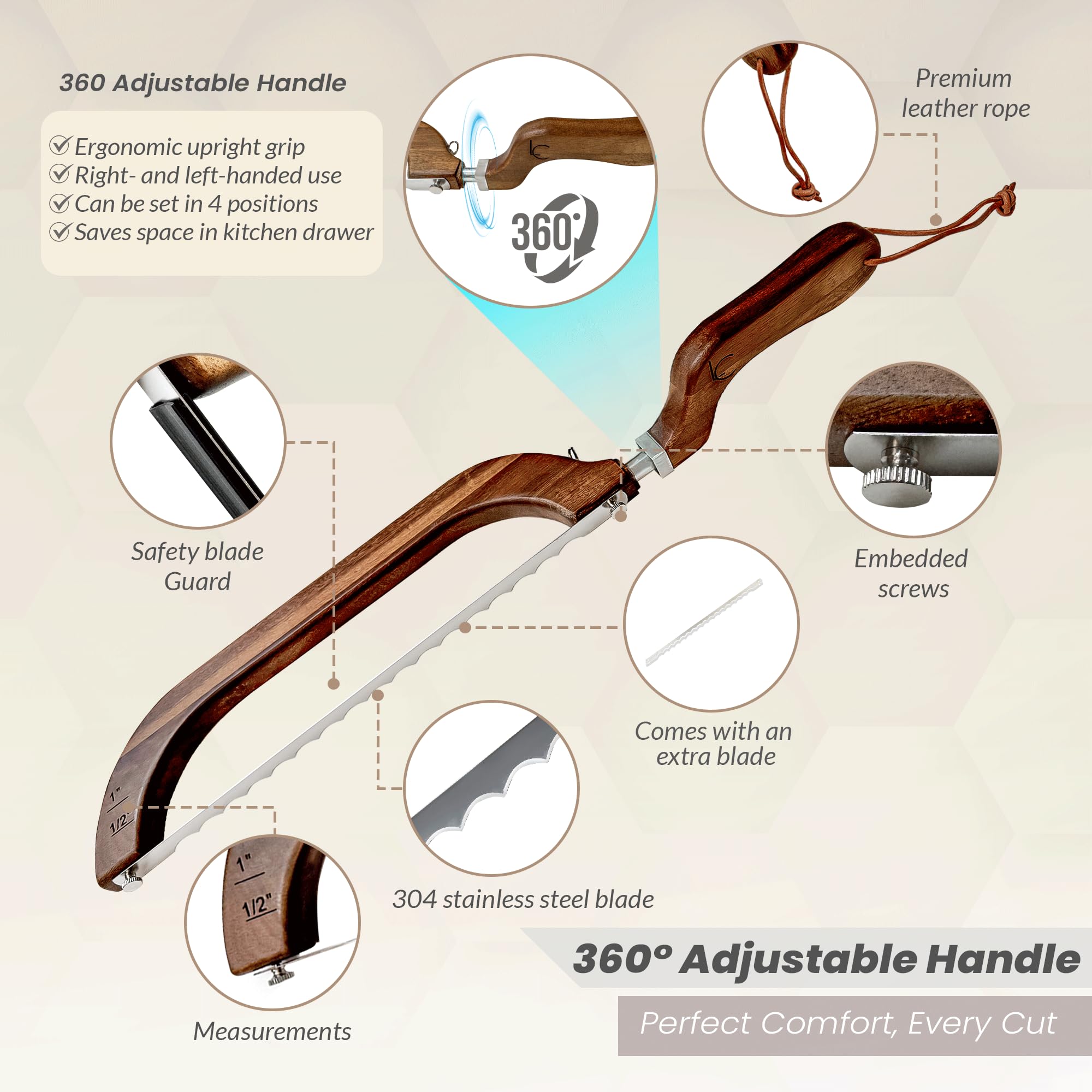 Living Canvas Design Bread Bow Knife replaceable blades included for long-term kitchen use.