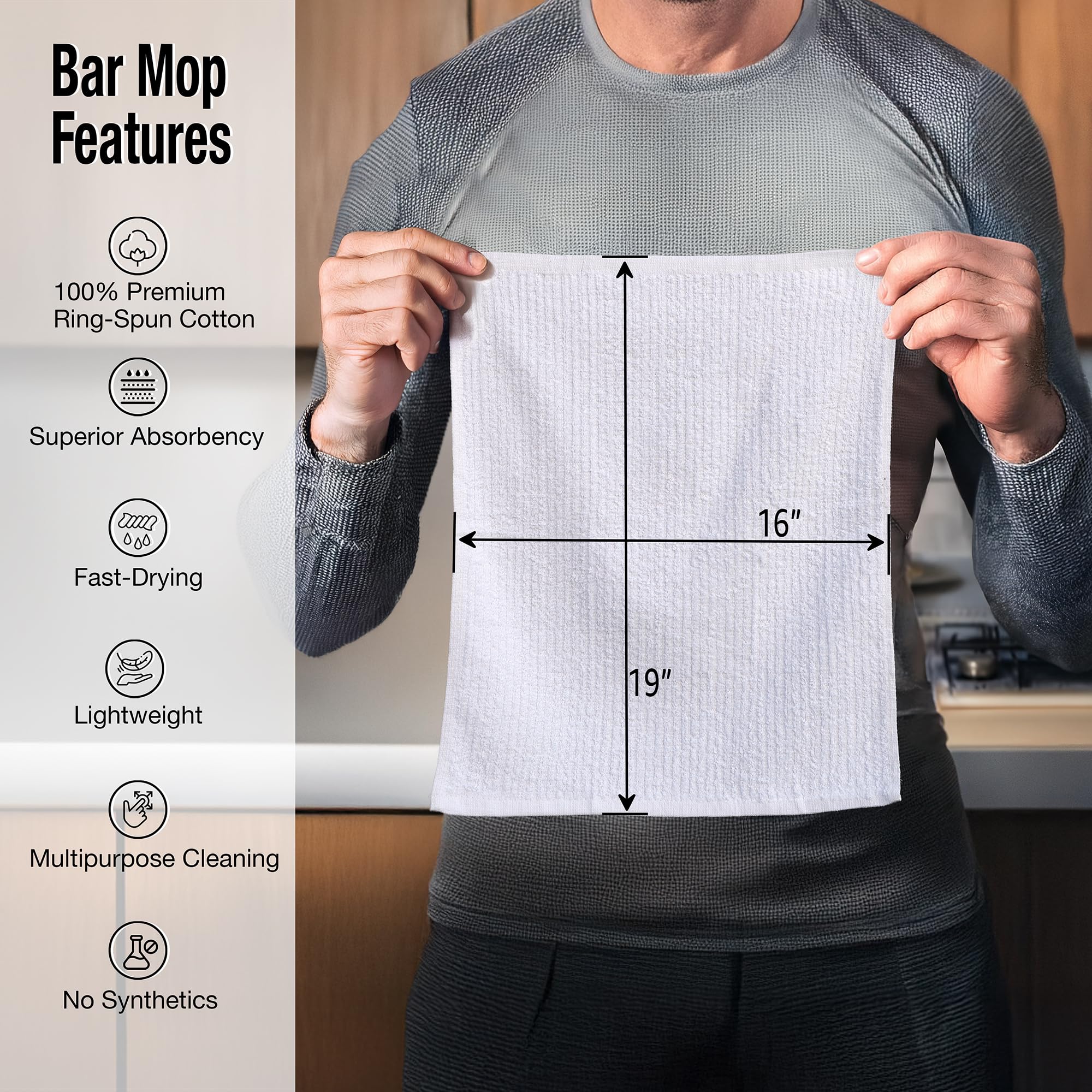 Living Fashions bar mop towels absorbent and quick-drying for busy spaces