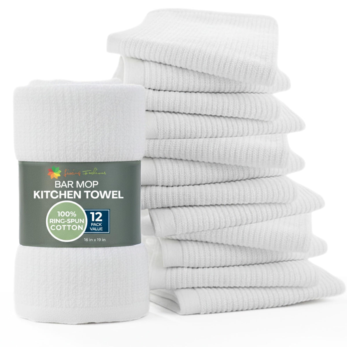 Living Fashions bar towels 16x19 white absorbent for kitchen and bar use