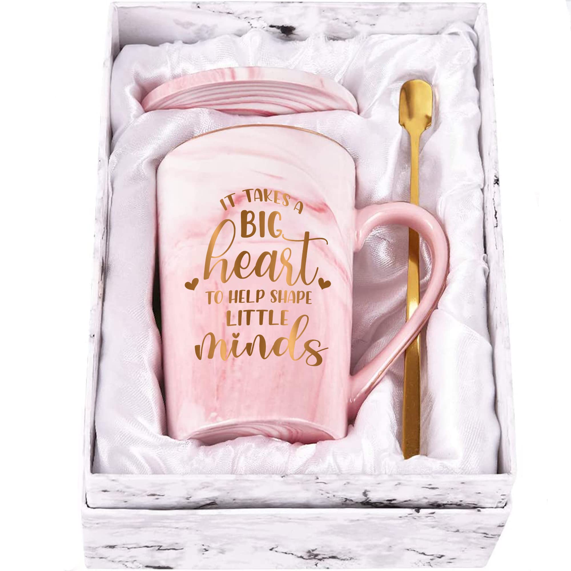 Livinges big heart teacher mug pink side view, ideal for daily coffee.