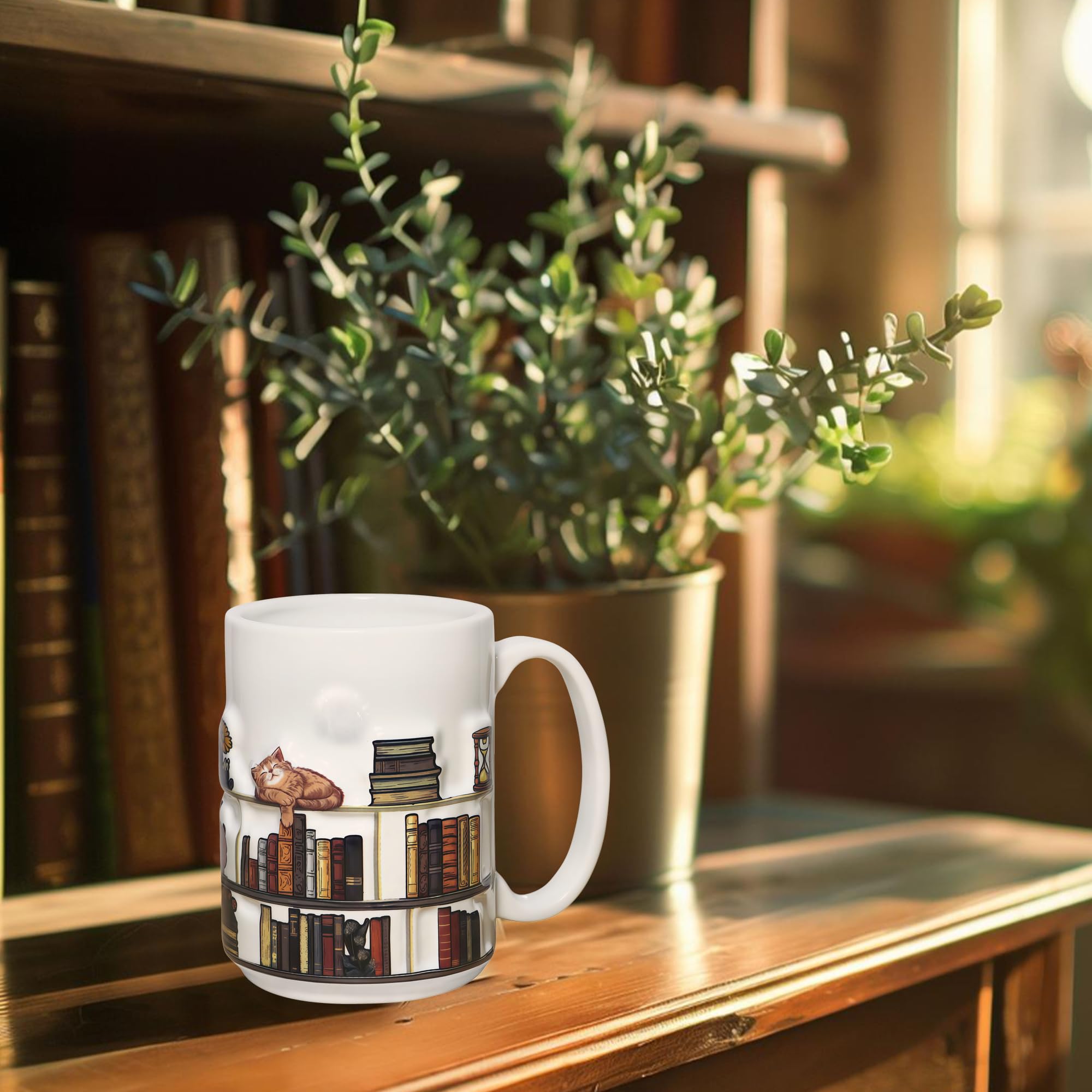 Livinges embossed 3D book mug 15oz with a comfortable handle for daily coffee