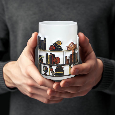 Livinges gift-ready book cat mug, ideal for gifting readers