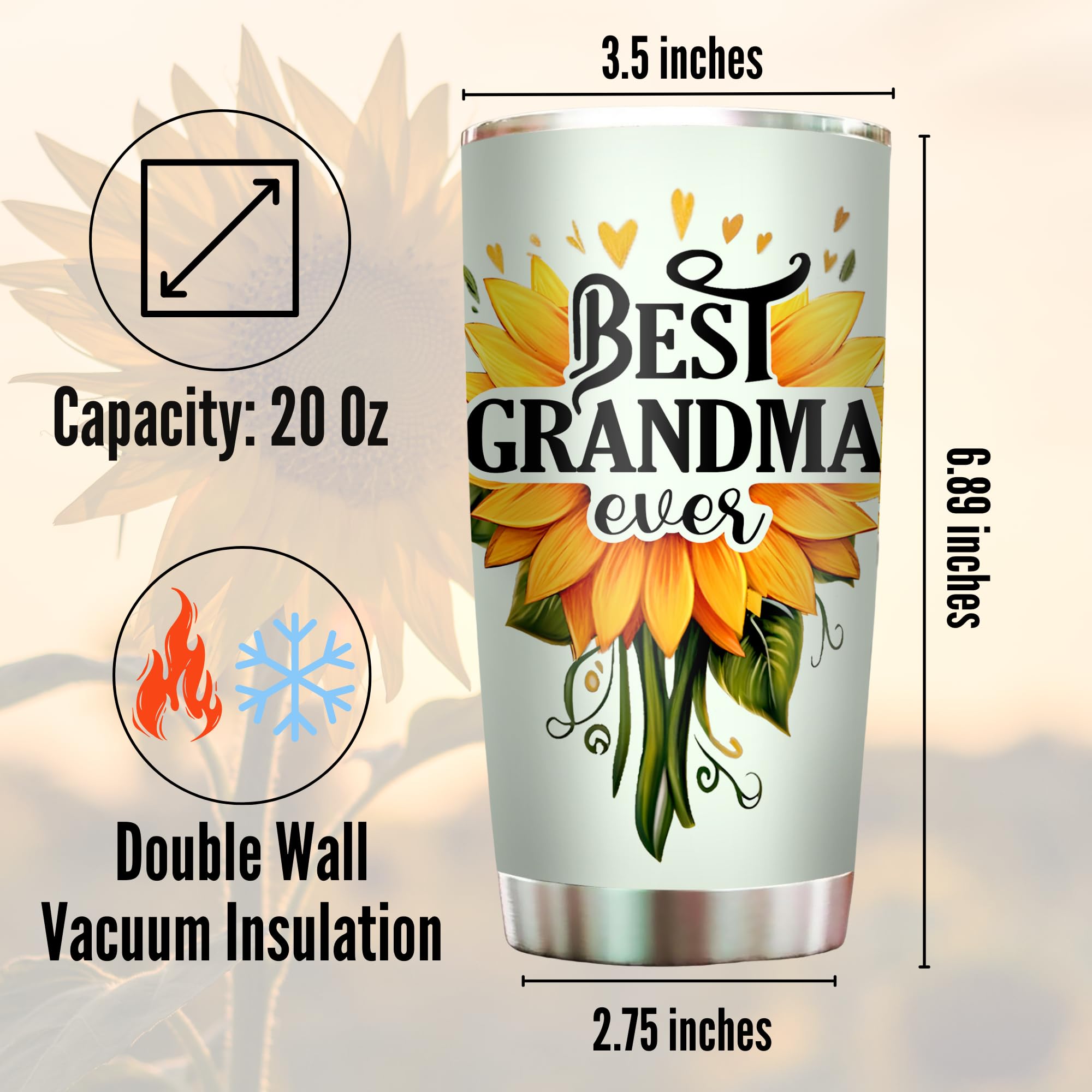Livinges grandma tumbler with stainless steel body and splash-proof lid