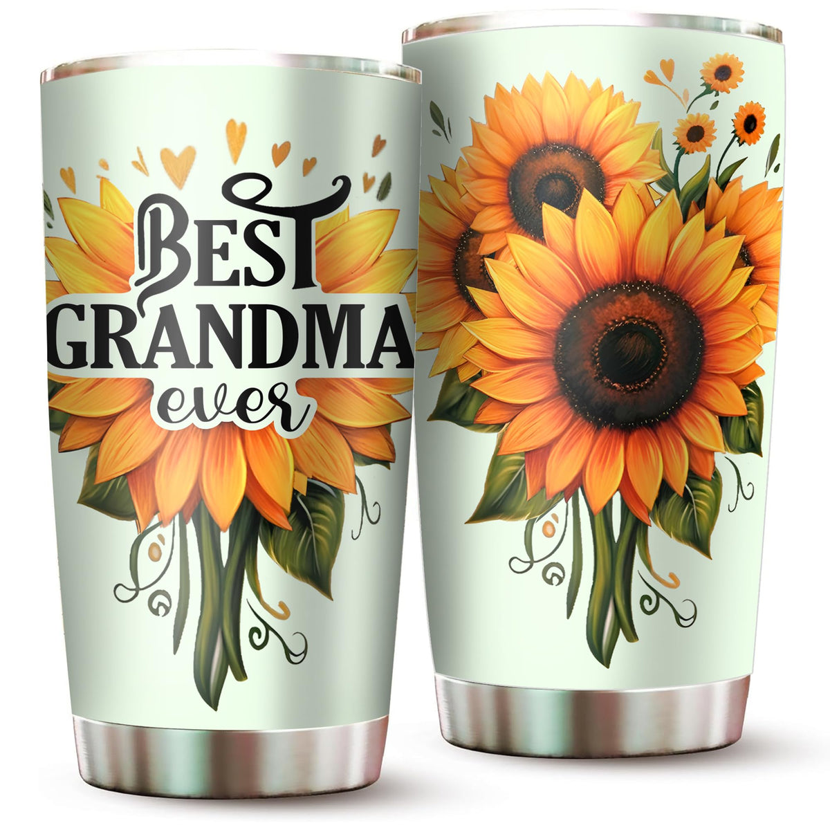Livinges Grandma Tumbler with sunflower pattern for hot beverages on the go