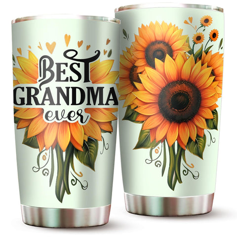Livinges Grandma Tumbler with sunflower pattern for hot beverages on the go