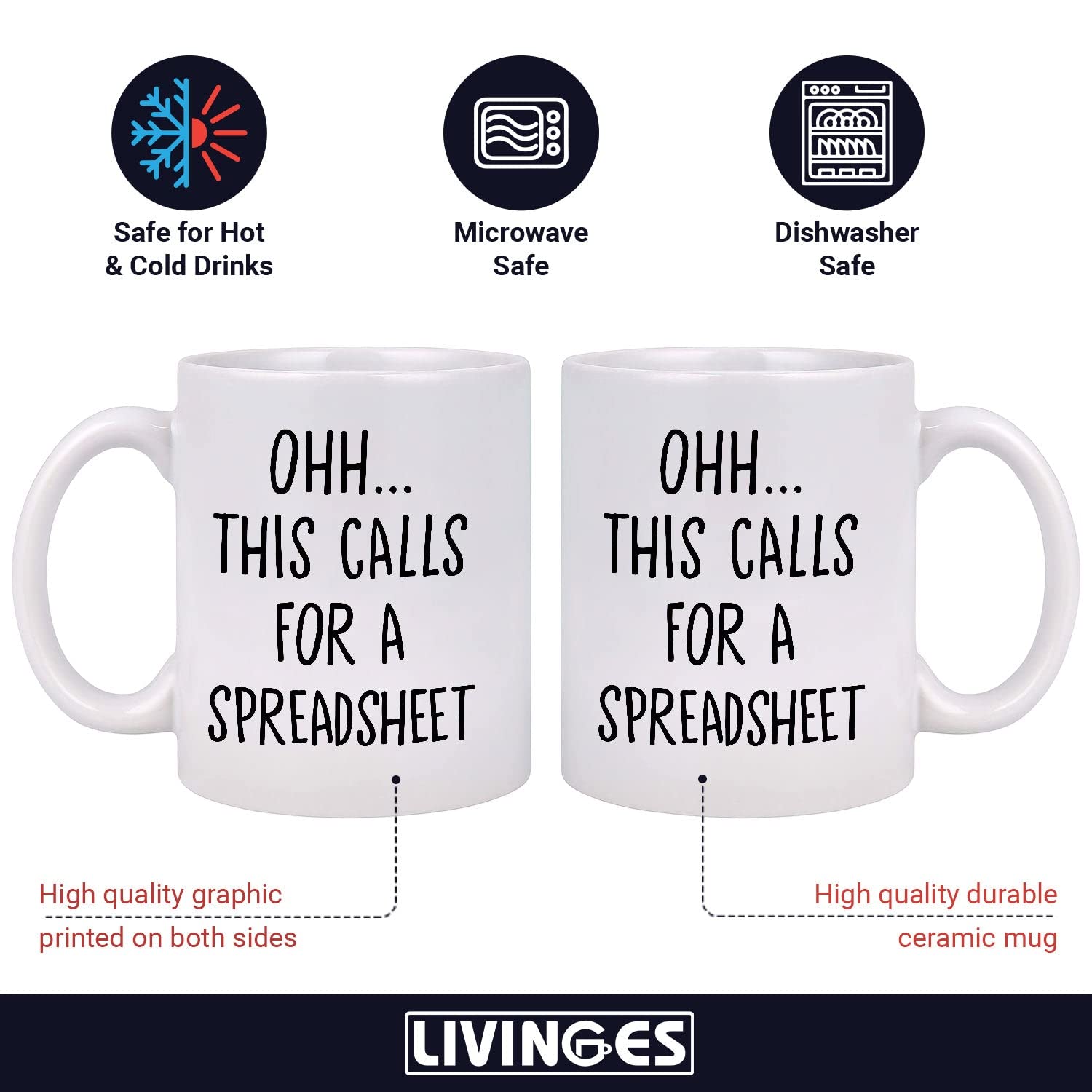 Livinges spreadsheet mug back view; balanced print on both sides for both-handed use.