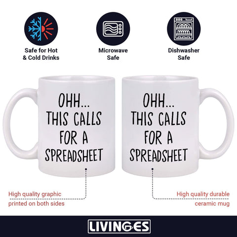 Livinges spreadsheet mug back view; balanced print on both sides for both-handed use.