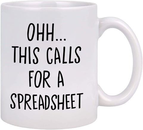 Livinges spreadsheet mug front view; ideal desk companion for daily office coffee.