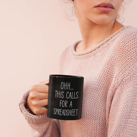 Livinges spreadsheet mug handle close-up highlighting sturdy C-handle.