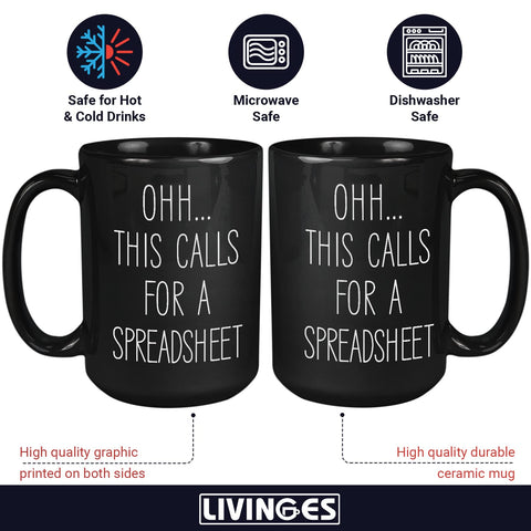 Livinges spreadsheet mug side view shows double-sided print for both-handed use.